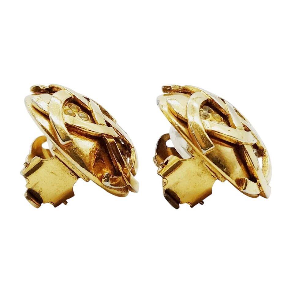 Chanel Vintage Gold Plated Round Rhinestone Clip On Earrings - Picture 2 of 8